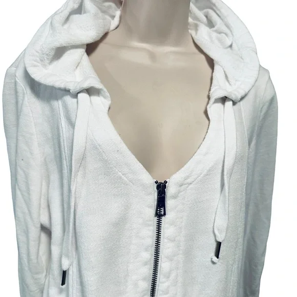 ✌️OUT✌️XCVI Jacket Hoodie Towel Cotton Women's XL Crisp White Cover Up Beach - Picture 5 of 5